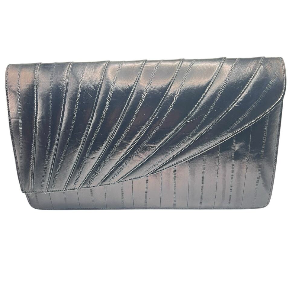 Eel Leather Purse Vintage Black Clutch by Aphrodite (tag missing) 1970s Chic